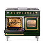 ILVE UND40FNMPEGGLP Nostalgie II Noblesse 40 inch Dual Fuel Range (Liquid Propane, Triple Glass Door, Emerald Green, Brass)