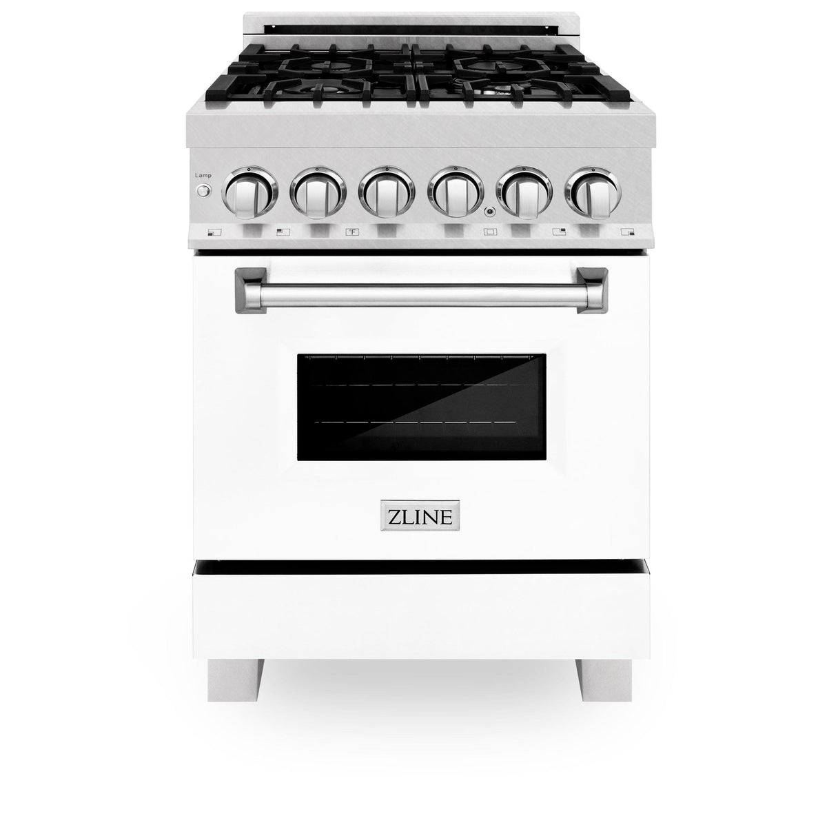 ZLINE 24 in. 2.8 cu. ft. Electric Oven and Gas Cooktop Dual Fuel Range with Griddle and White Matte Door in Fingerprint Resistant Stainless (RAS-WM-GR-24)