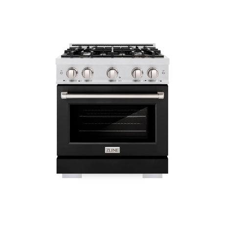ZLINE 30 in. 4.2 cu. ft. Select Dual Fuel Range with 4 Burner Gas Cooktop and Electric Convection Oven in DuraSnow' Stainless Steel with Black Matte Door (HDRS-BLM-30)
