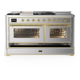 ILVE UM60FSNR3SSGLP Majestic III 60 inch Dual Fuel Range with 7 Burners, Griddle and French Top, Dual Function Burner with up to 25,000 BTU (Liquid Propane, Triple Glass Door, Stainless Steel, Brass)