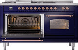 Nostalgie II 60 Inch Dual Fuel Liquid Propane Freestanding Range in Blue with Copper Trim