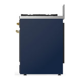 ILVE UM30QNR3MBG Majestic III 30 inch Dual Fuel Range with 5 Black Brass Burners, Dual Function Burner up to 25,000 BTU (Natural Gas, Solid Door, Midnight Blue, Brass)