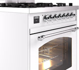 Nostalgie II 30 Inch Dual Fuel Liquid Propane Freestanding Range in White with Chrome Trim
