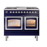 ILVE UND40FNMPMBCLP Nostalgie II Noblesse 40 inch Dual Fuel Range (Liquid Propane, Triple Glass Door, Midnight Blue, Chrome)