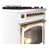 ILVE UN30NMPWHG Nostalgie II Noblesse 30 inch Dual Fuel Range (Natural Gas, Triple Glass Door, White, Brass)
