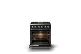 30"W. Dual Fuel Range (Finish: Onyx, Trim: Brushed Brass, Fuel: Natural Gas)