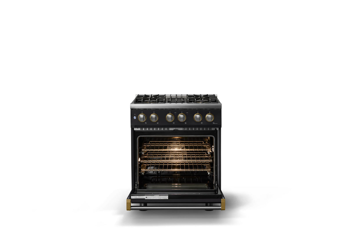 30"W. Dual Fuel Range (Finish: Onyx, Trim: Polished Chrome, Fuel: Propane)