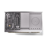 ILVE UN48FSNMPBKGLP Nostalgie II Noblesse 48 inch Dual Fuel Range (5 Sealed Burners + Griddle + French Top, Liquid Propane, Triple Glass Door, Glossy Black, Brass)