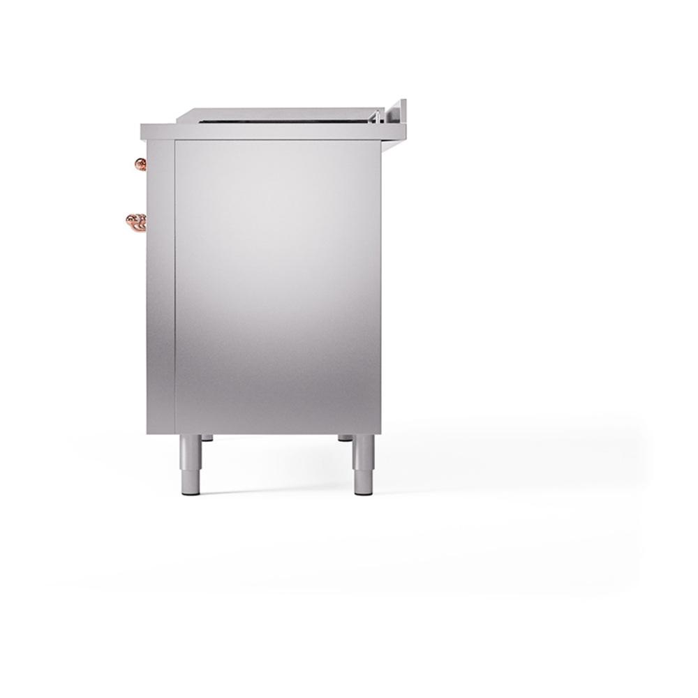 ILVE UN48FSQNMPSSPLP Nostalgie II Noblesse 48 inch Dual Fuel Range (5 Sealed Burners + Griddle + French Top, Liquid Propane, Solid Door, Stainless Steel, Copper)