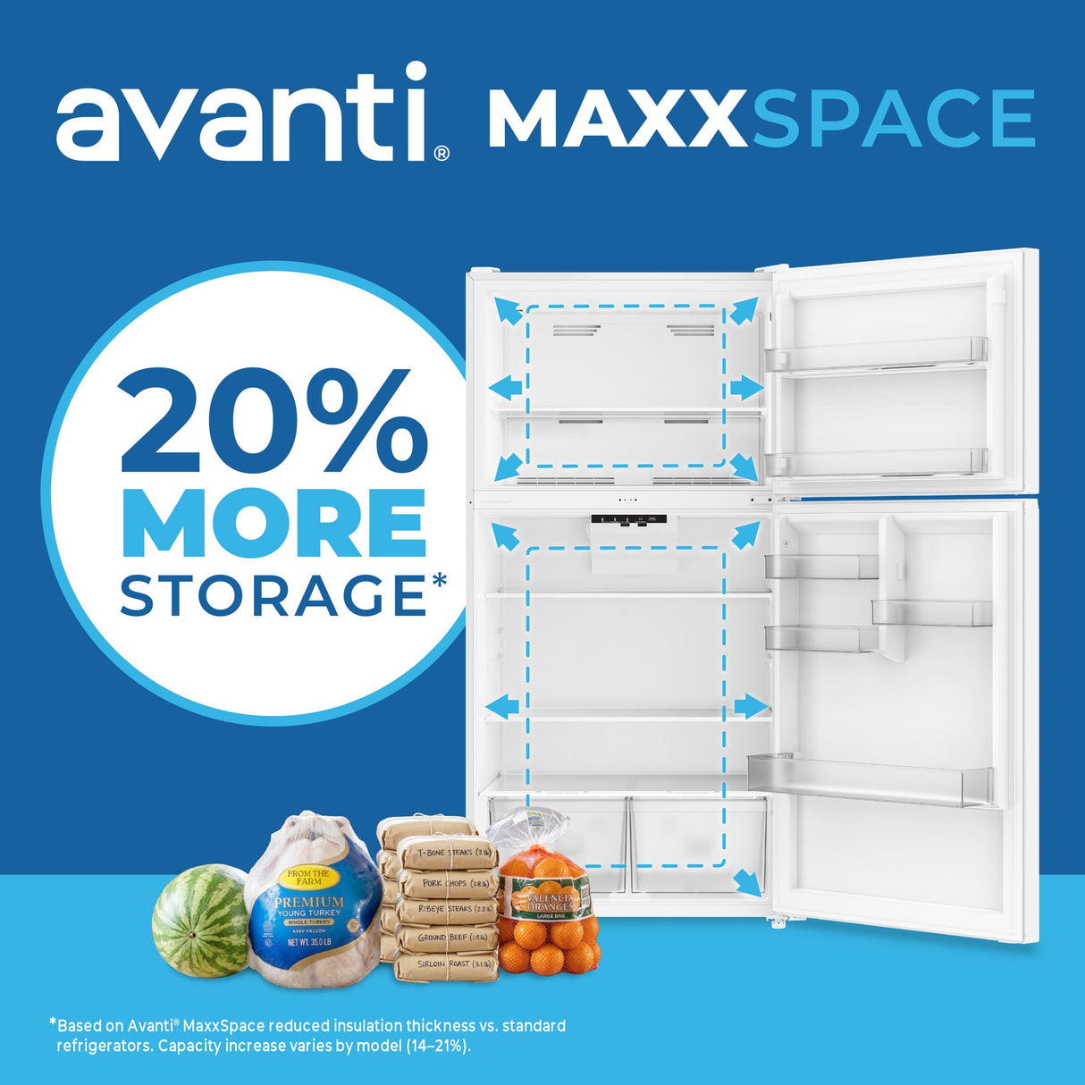 Avanti MaxxSpace Insulation™ Technology Garage-Ready Frost-Free Ice Maker-Ready Refrigerator, 24 cu. ft., ENERGY STAR, White (AVFF24DLJM0W)