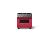 36"W. Open Burner Gas Range (Finish: Valentine, Trim: Brushed Brass, Fuel: Propane)