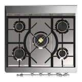 ILVE UM30NR3MGC Majestic III 30 inch Dual Fuel Range with 5 Black Brass Burners, Dual Function Burner up to 25,000 BTU (Natural Gas, Triple Glass Door, Graphite Matte, Chrome)