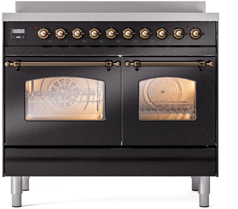 Nostalgie II 40 Inch Electric Freestanding Range in Glossy Black with Bronze Trim