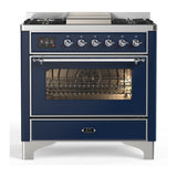 ILVE UM36FNR3MBCLP Majestic III 36 inch Dual Fuel Range with 6 Black Brass Burners and Griddle, Dual Function Burner up to 25,000 BTU (Triple Glass Door, Midnight Blue, Chrome, Liquid Propane)