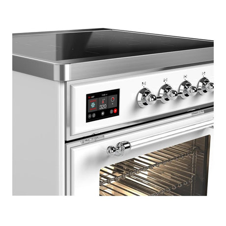 ILVE UMIB30NR3WHC Majestic III 30 inch Induction Range with 4 Elements, 4 cu. ft. Oven Capacity (Triple Glass Door, White, Chrome)