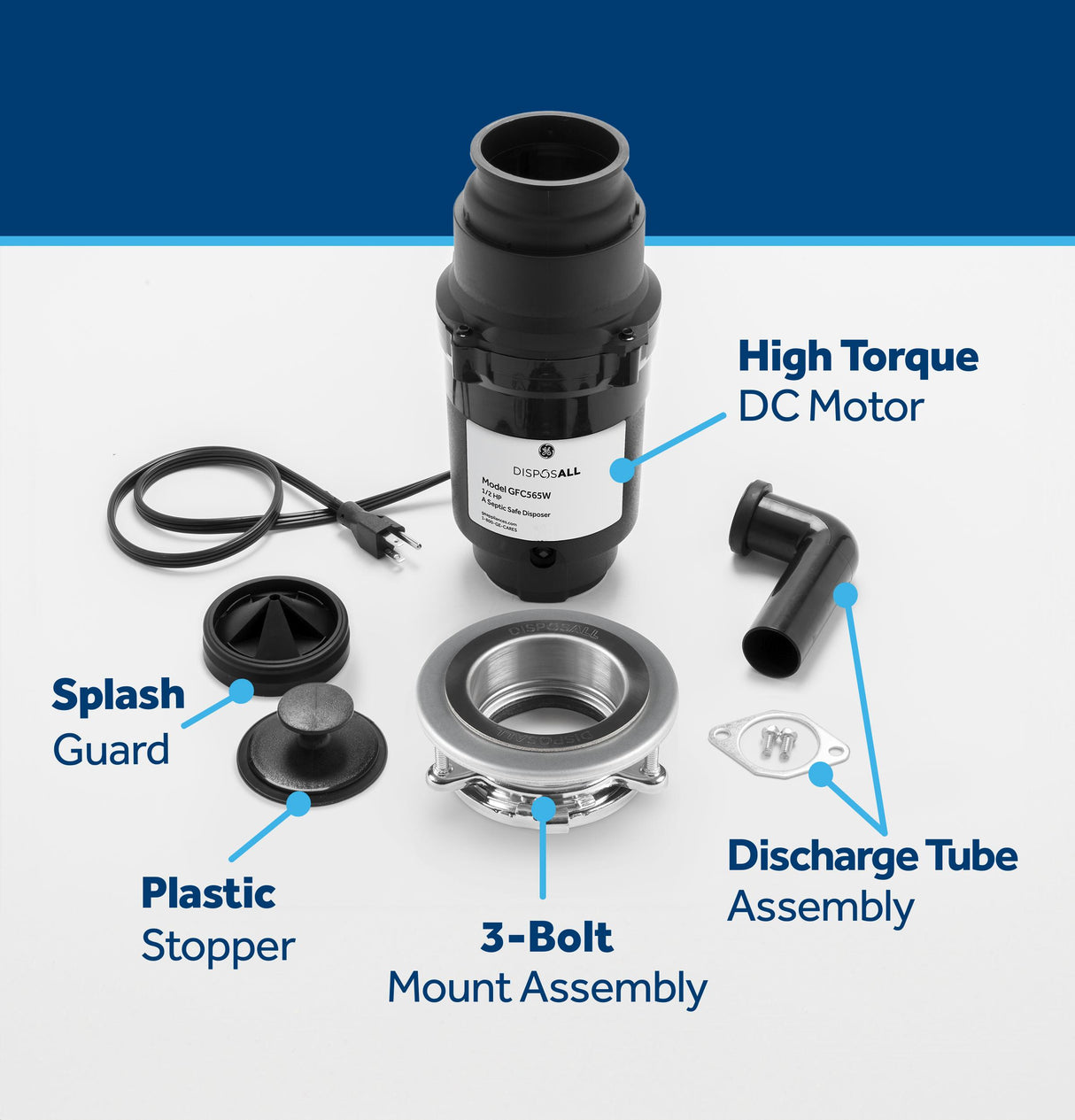 GE DISPOSALL® 1/2 HP Continuous Feed Garbage Disposer Corded