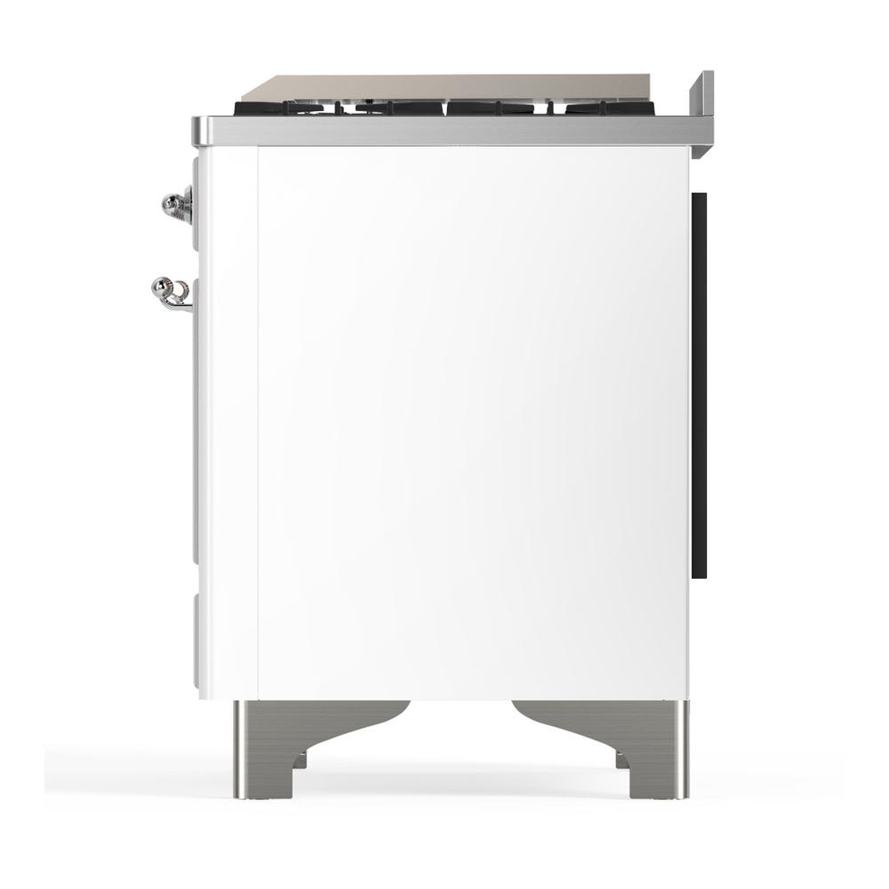 ILVE UM60FSNR3WHC Majestic III 60 inch Dual Fuel Range with 7 Burners, Griddle and French Top, Dual Function Burner with up to 25,000 BTU (Natural Gas, Triple Glass Door, White, Chrome)
