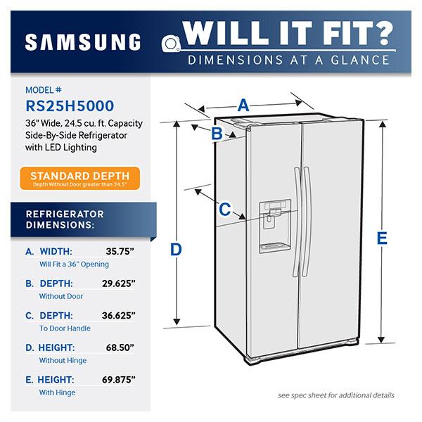 36" Wide, 24.5 cu. ft. Capacity Side-By-Side Refrigerator with LED Lighting (Black)