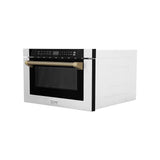 ZLINE Autograph Edition 24 in. 1.2 cu. ft. Built-in Microwave Drawer in Stainless Steel and Champagne Bronze Helix Handle (MWDZ-1-H-KCB)