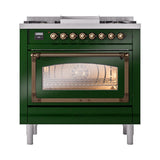 ILVE UN36FNMPEGB Nostalgie II Noblesse 36 inch Dual Fuel Range (Natural Gas, Triple Glass Door, Emerald Green, Burnished)