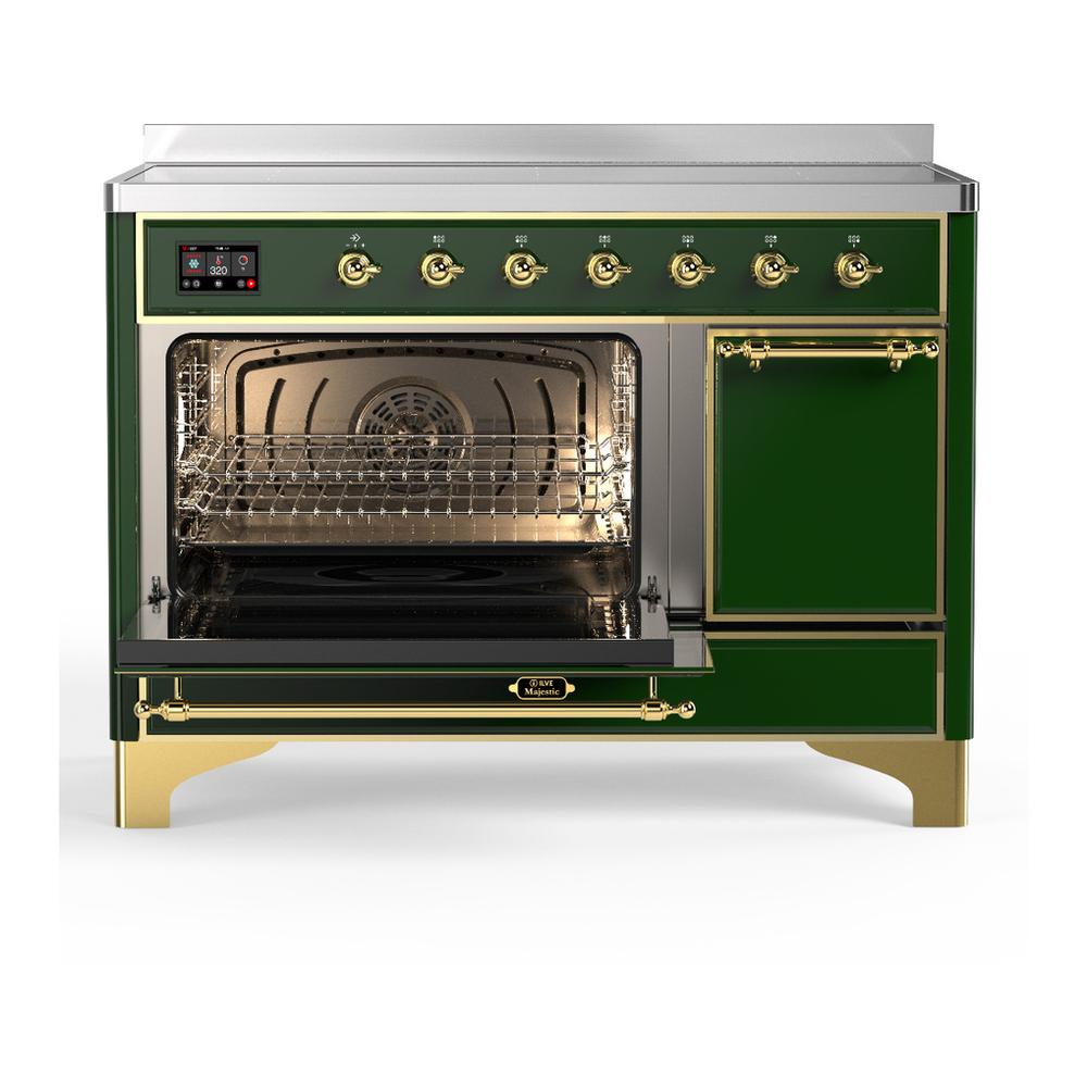 ILVE UMIB48QNR3EGG Majestic III 48 inch Induction Range with 6 Elements, 5.02 cu. ft. Total Oven Capacity (Solid Door, Emerald Green, Brass)