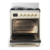 ILVE UM30QNR3AWG Majestic III 30 inch Dual Fuel Range with 5 Black Brass Burners, Dual Function Burner up to 25,000 BTU (Natural Gas, Solid Door, Antique White, Brass)
