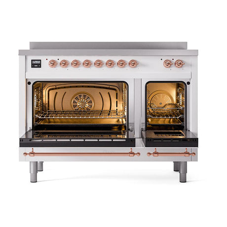ILVE UNI486QNMPWHP Nostalgie II Noblesse 48 inch Induction Range (Solid Door, White, Copper)
