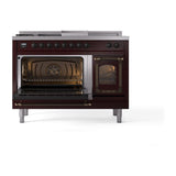 ILVE UN48FSNMPBUB Nostalgie II Noblesse 48 inch Dual Fuel Range (5 Sealed Burners + Griddle + French Top, Natural Gas, Triple Glass Door, Burgundy, Burnished)