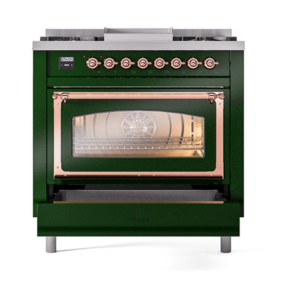 ILVE UN36FNMPEGPLP Nostalgie II Noblesse 36 inch Dual Fuel Range (Liquid Propane, Triple Glass Door, Emerald Green, Copper)