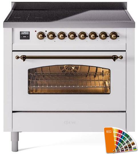 Nostalgie II 36 Inch Electric Freestanding Range in RAL Custom Color with Bronze Trim