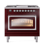 ILVE UN36FNMPBUC Nostalgie II Noblesse 36 inch Dual Fuel Range (Natural Gas, Triple Glass Door, Burgundy, Chrome)
