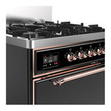 ILVE UM30QNR3BKP Majestic III 30 inch Dual Fuel Range with 5 Black Brass Burners, Dual Function Burner up to 25,000 BTU (Natural Gas, Solid Door, Glossy Black, Copper)