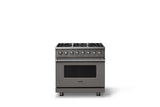 36"W. Dual Fuel Range (Burner: 6b, Finish: Damascus Gray, Trim: Polished Chrome, Fuel: Natural Gas)