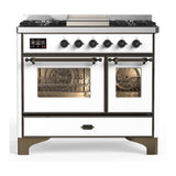 ILVE UMD40FNR3WHB Majestic III 40 inch Dual Fuel Range with 6 Burners and Griddle, Dual Function Burner up to 25,000 BTU (Natural Gas, Triple Glass Door, White, Burnished)