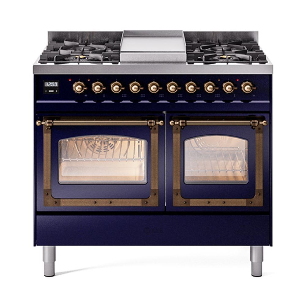 ILVE UND40FNMPMBBLP Nostalgie II Noblesse 40 inch Dual Fuel Range (Liquid Propane, Triple Glass Door, Midnight Blue, Burnished)