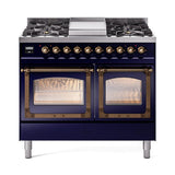 ILVE UND40FNMPMBBLP Nostalgie II Noblesse 40 inch Dual Fuel Range (Liquid Propane, Triple Glass Door, Midnight Blue, Burnished)