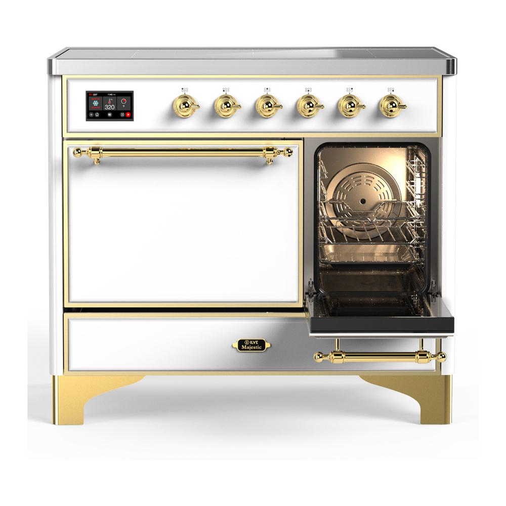 ILVE UMDIB40QNR3WHG Majestic III 40 inch Induction Range with 6 Elements, 3.82 cu. ft. Total Oven Capacity (Solid Door, White, Brass)