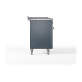 ILVE UN48FSQNMPBGP Nostalgie II Noblesse 48 inch Dual Fuel Range (5 Sealed Burners + Griddle + French Top, Natural Gas, Solid Door, Blue Grey, Copper)
