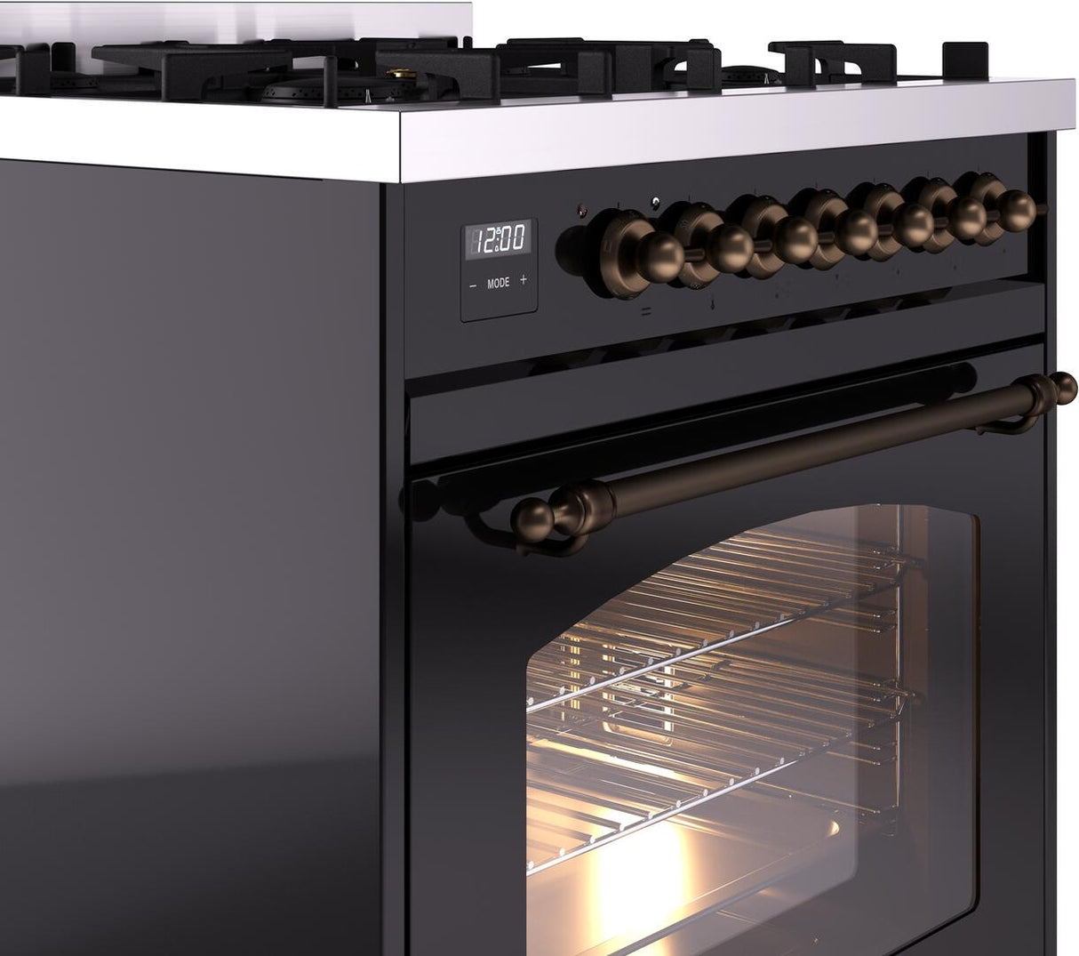 Nostalgie II 30 Inch Dual Fuel Liquid Propane Freestanding Range in Glossy Black with Bronze Trim