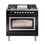 ILVE UN36FNMPBKC Nostalgie II Noblesse 36 inch Dual Fuel Range (Natural Gas, Triple Glass Door, Glossy Black, Chrome)