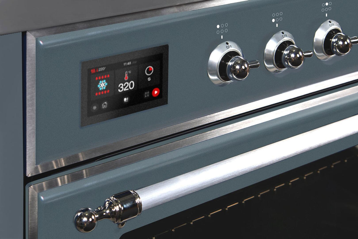 Majestic II 36 Inch Dual Fuel Natural Gas Freestanding Range in Blue Grey with Chrome Trim