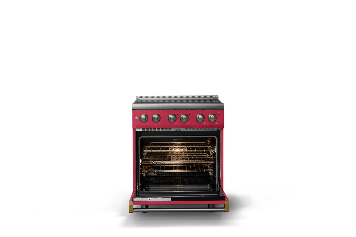 30"W. Electric Range (Finish: Valentine, Trim: Brushed Brass)