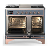 ILVE UMD40FQNR3BGP Majestic III 40 inch Dual Fuel Range with 6 Burners and Griddle, Dual Function Burner up to 25,000 BTU (Natural Gas, Solid Door, Blue Grey, Copper)