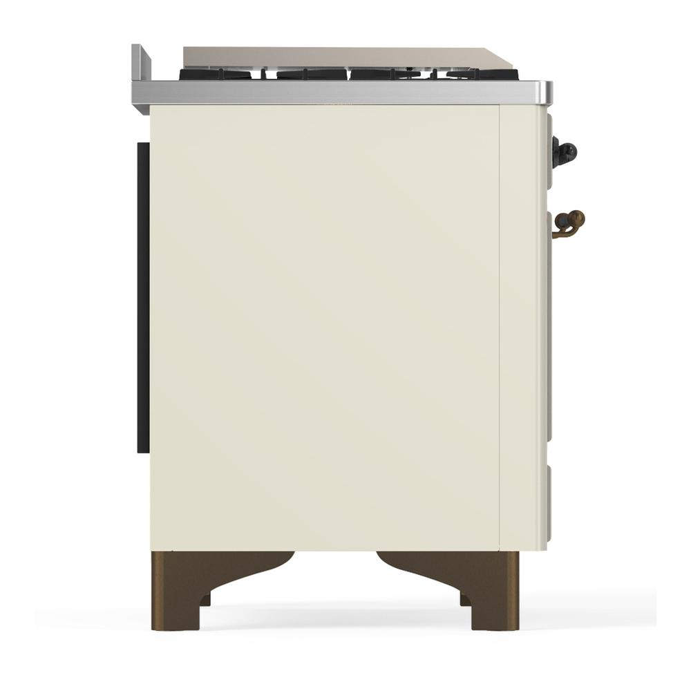 ILVE UM36FQNR3AWBLP Majestic III 36 inch Dual Fuel Range with 6 Black Brass Burners and Griddle, Dual Function Burner up to 25,000 BTU (Solid Door, Antique White, Burnished, Liquid Propane)