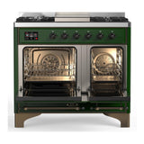 ILVE UMD40FQNR3EGB Majestic III 40 inch Dual Fuel Range with 6 Burners and Griddle, Dual Function Burner up to 25,000 BTU (Natural Gas, Solid Door, Emerald Green, Burnished)