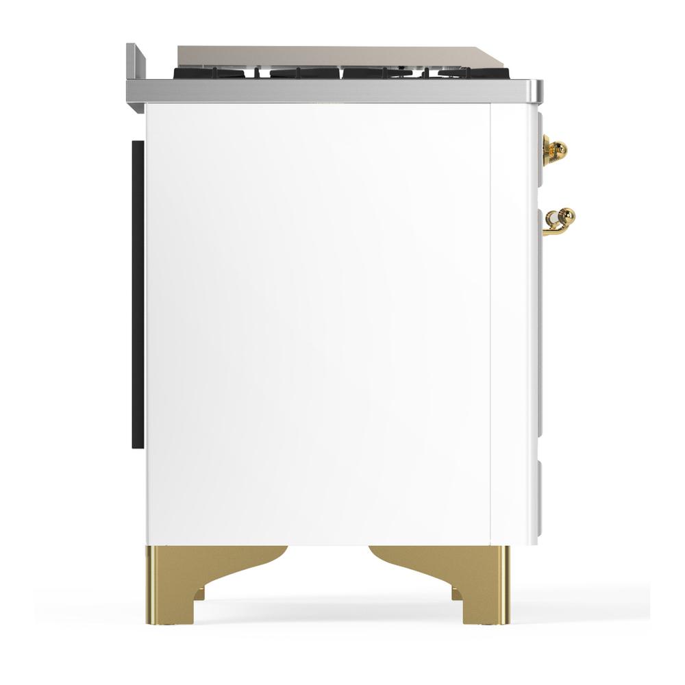 ILVE UM36FNR3WHGLP Majestic III 36 inch Dual Fuel Range with 6 Black Brass Burners and Griddle, Dual Function Burner up to 25,000 BTU (Triple Glass Door, White, Brass, Liquid Propane)