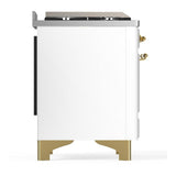ILVE UM36FNR3WHGLP Majestic III 36 inch Dual Fuel Range with 6 Black Brass Burners and Griddle, Dual Function Burner up to 25,000 BTU (Triple Glass Door, White, Brass, Liquid Propane)