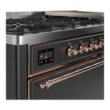 ILVE UM60FQNR3MGPLP Majestic III 60 inch Dual Fuel Range with 9 Burners and Griddle, Dual Function Burner up to 25,000 BTU (Liquid Propane, Solid Door, Graphite Matte, Copper)