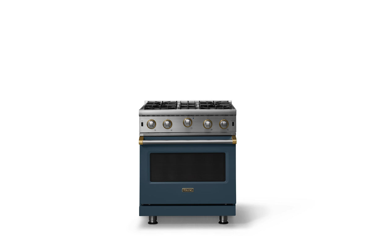 30"W. Open Burner Gas Range (Finish: Squall, Trim: Brushed Brass, Fuel: Natural Gas)