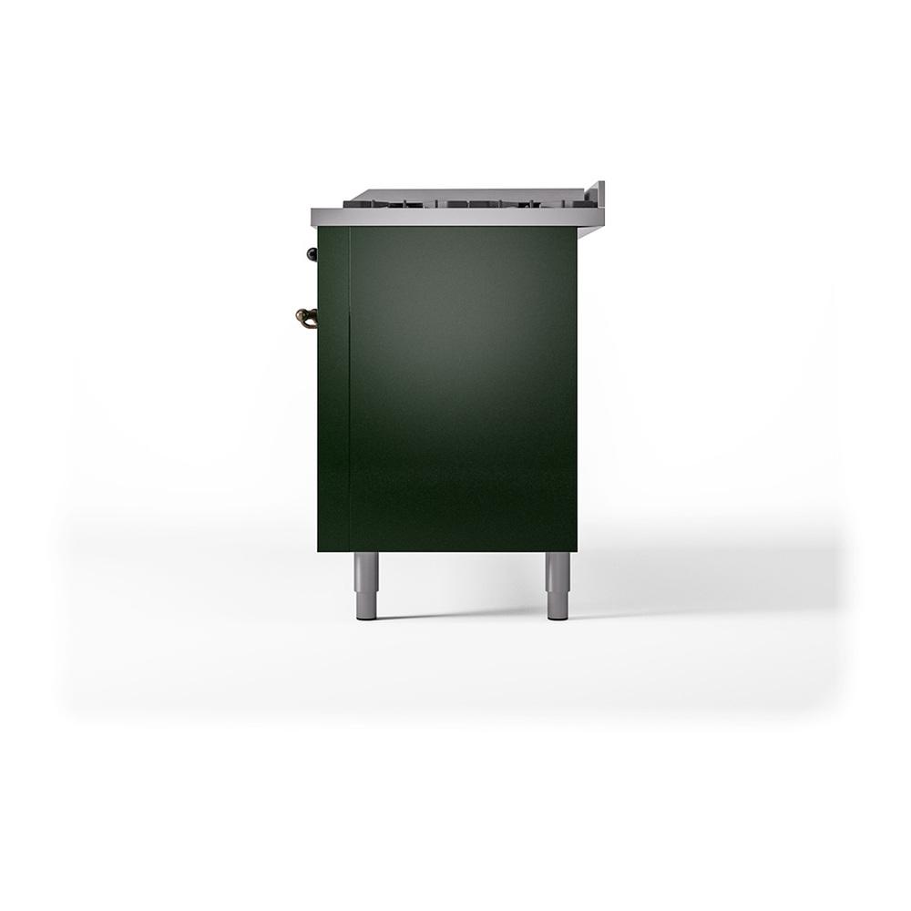 ILVE UN60FQNMPEGB Nostalgie II Noblesse 60 inch Dual Fuel Range (9 Sealed Burners + Griddle, Natural Gas, Solid Door, Emerald Green, Burnished)
